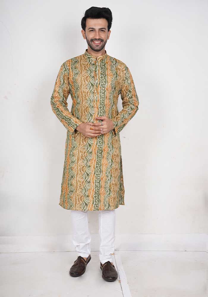 Yellow & Green Bandhani cotton Kurta