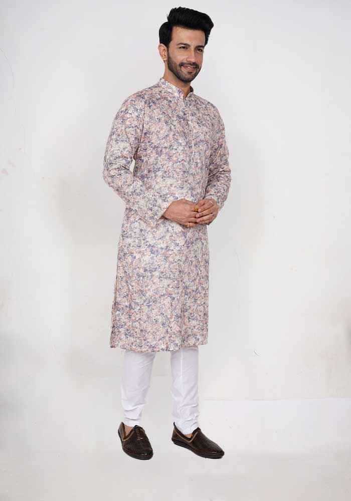 Lilac Multi-colour cotton Kurta