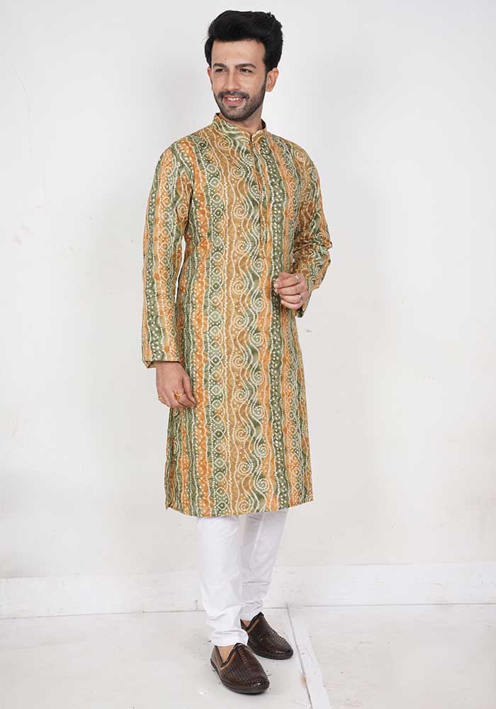 Yellow & Green Bandhani cotton Kurta