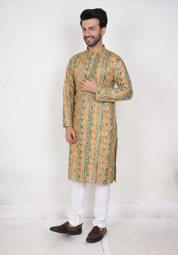 Yellow & Green Bandhani cotton Kurta