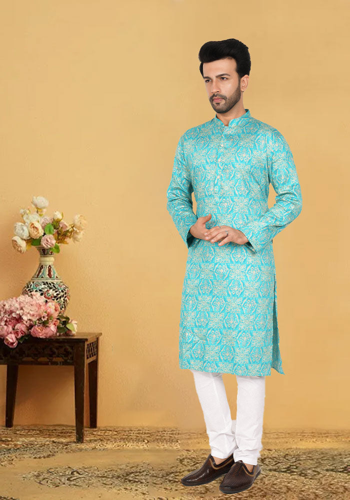 Blue Printed Cotton Kurta