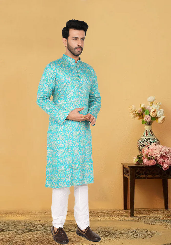 Blue Printed Cotton Kurta