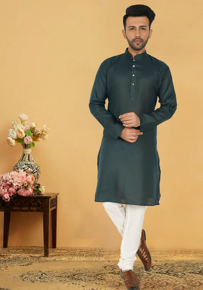 Black Solid Minimalist Cotton Kurta