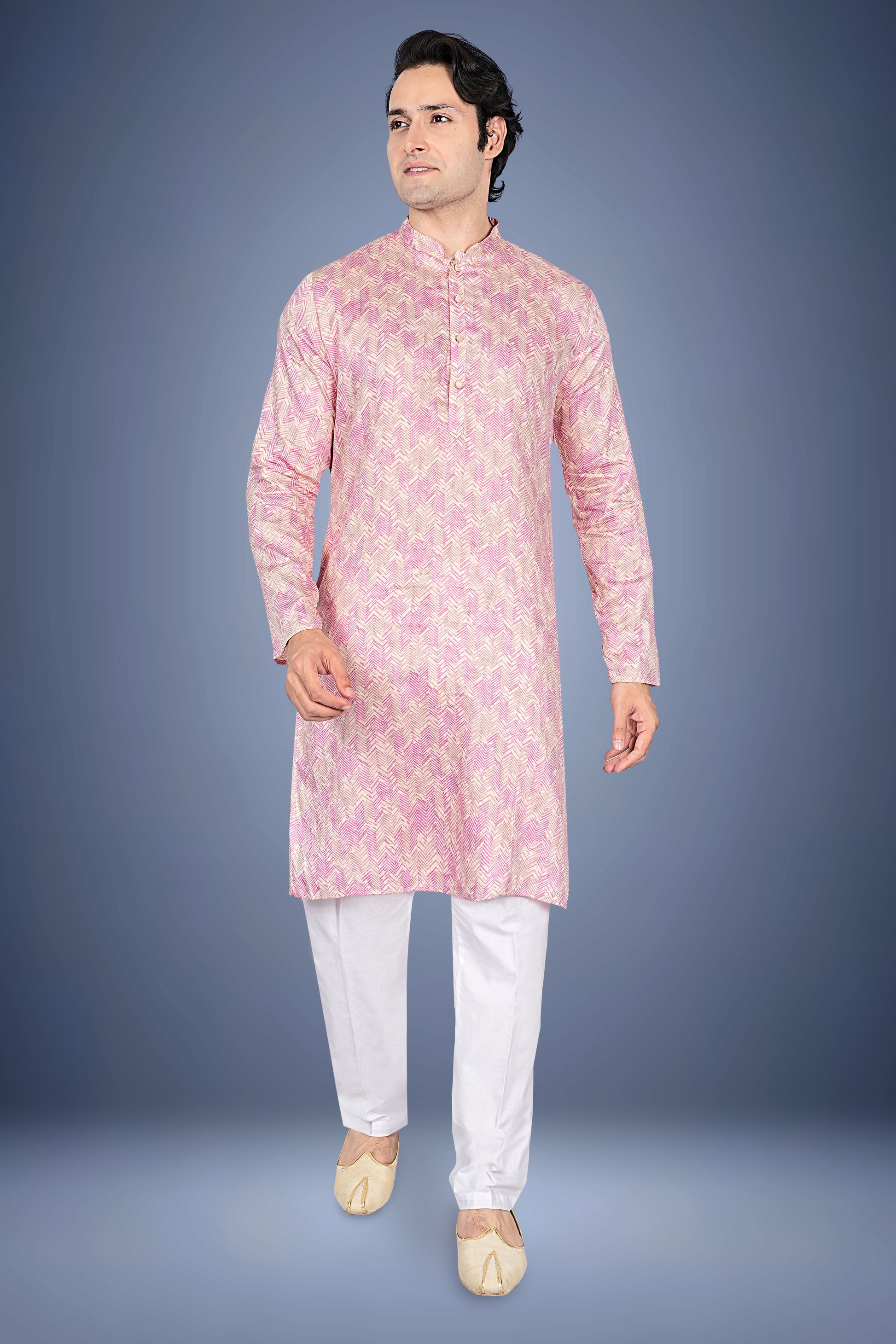 "Everyday Comfort Chevron Print Cotton Kurta with Festive Flair"
