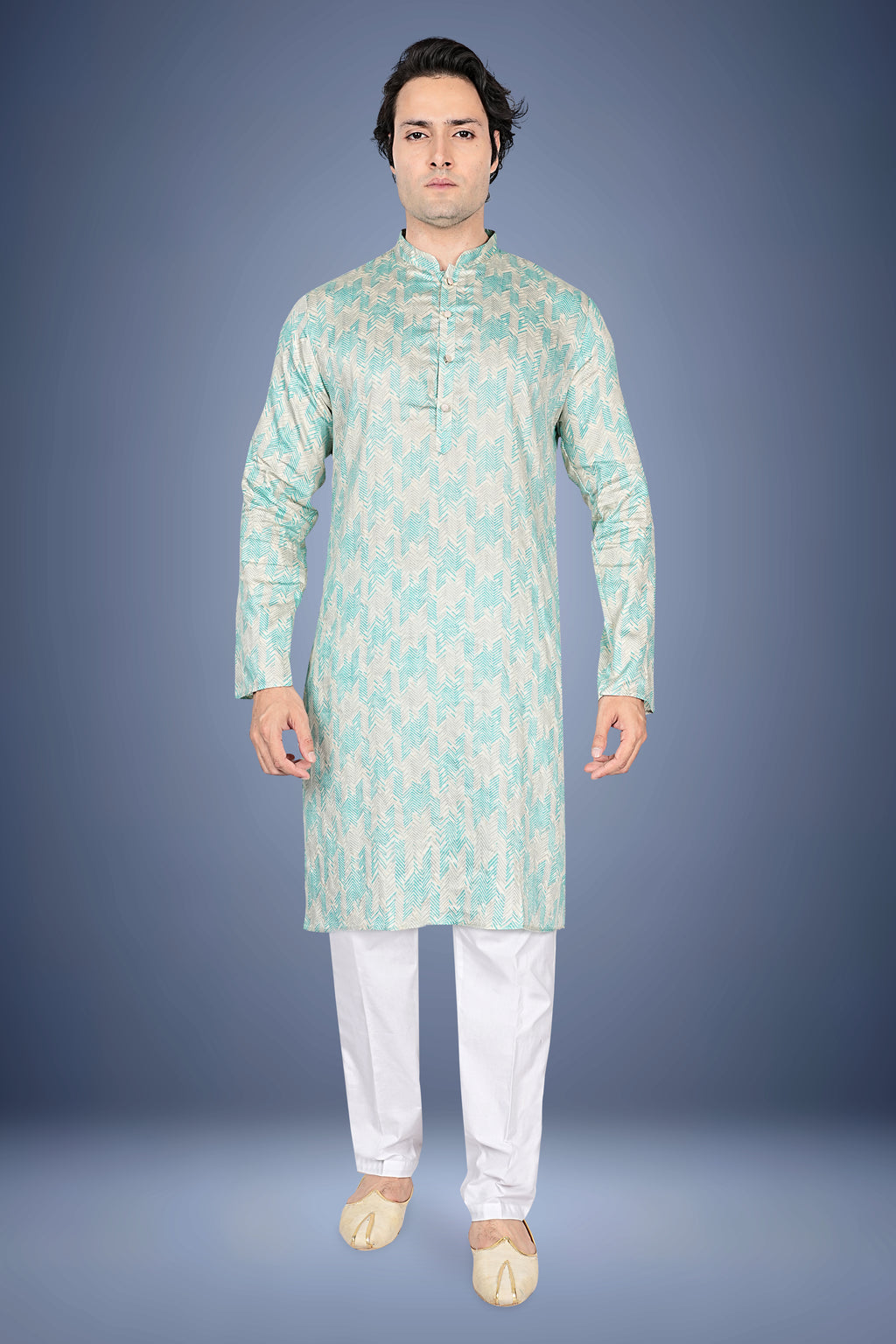 "Soft Cotton Kurta with Ethnic Chevron Print - Perfect for Ganesh Utsav, Navratri & Diwali"