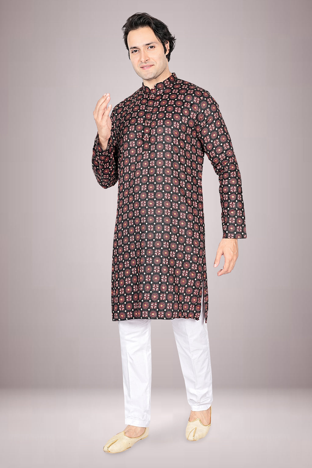 "Artistic Ajrakh Print Cotton Kurta for Navratri Nights"
