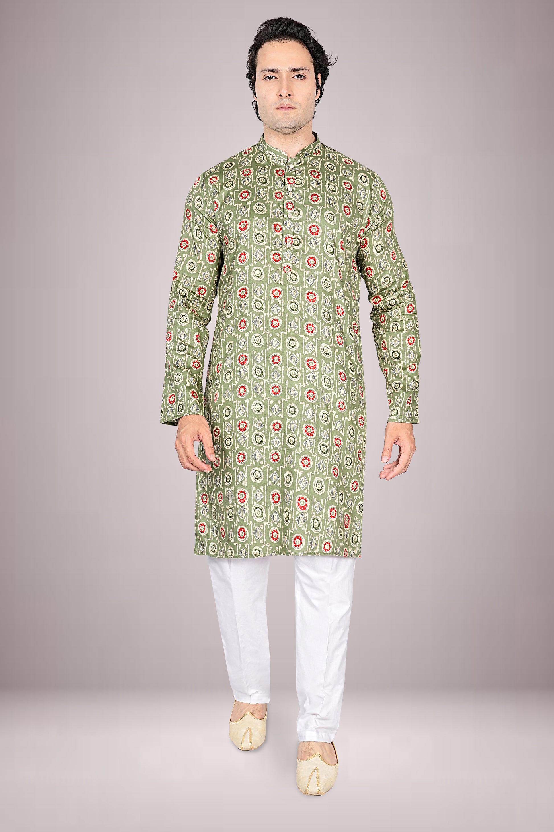"Printed Cotton Kurta with Traditional Bandhani Motifs"