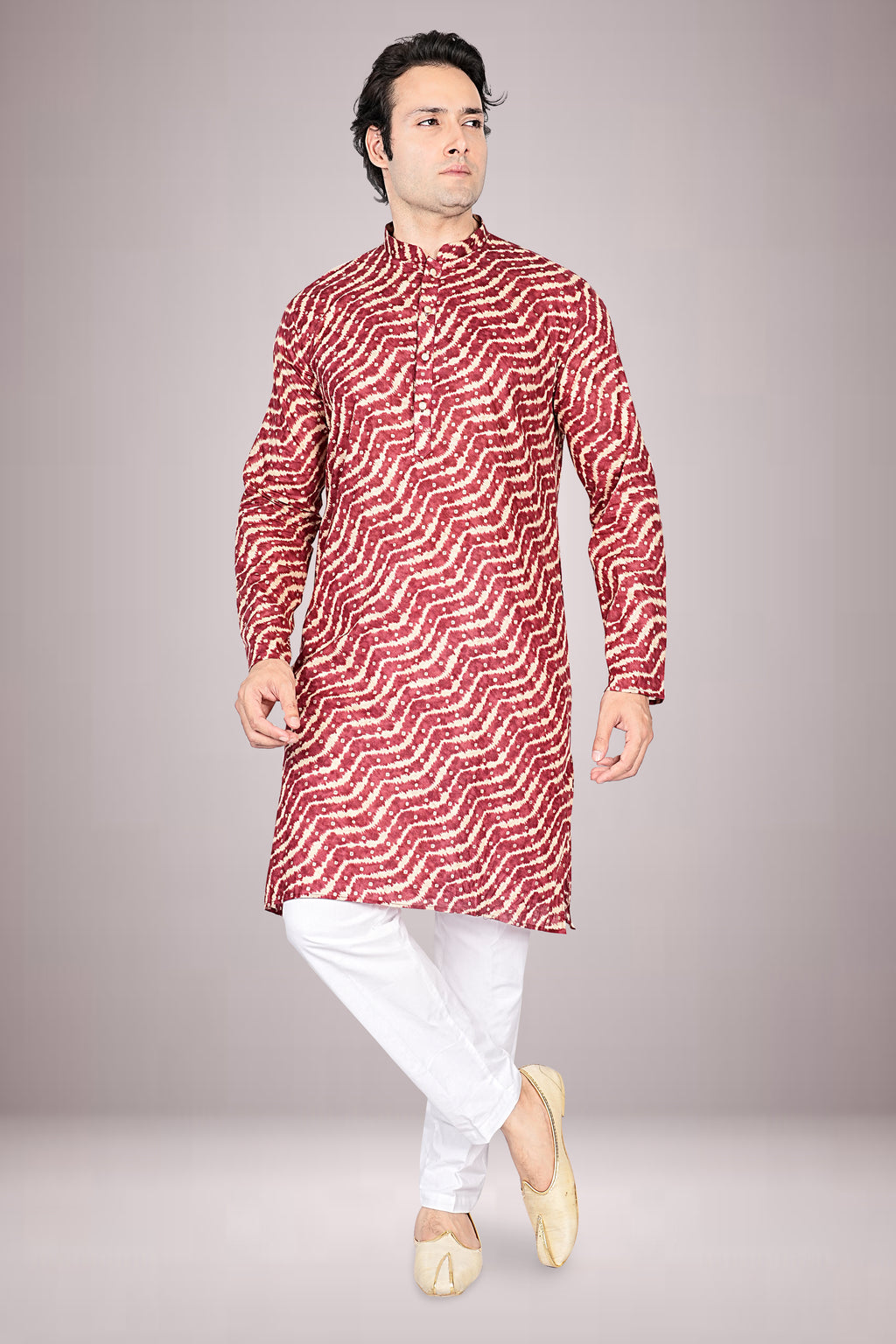 "Timeless Lehariya Bandhani Printed Kurta for Men - Navratri to Normal Days"