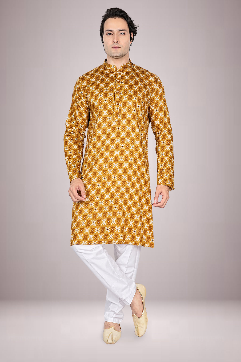 "Traditional Patola Printed Kurta for Men - Ideal for Raksha Bandhan & Family Events"