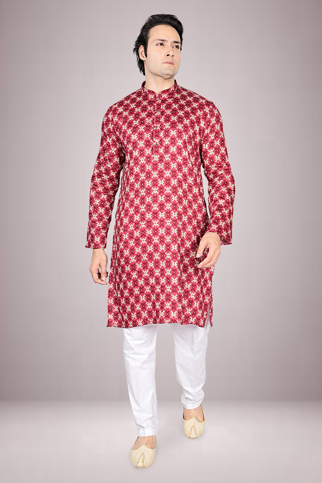 "Printed Patola Cotton Kurta for Men - Stylish Outfit for Karwa Chauth Evenings"