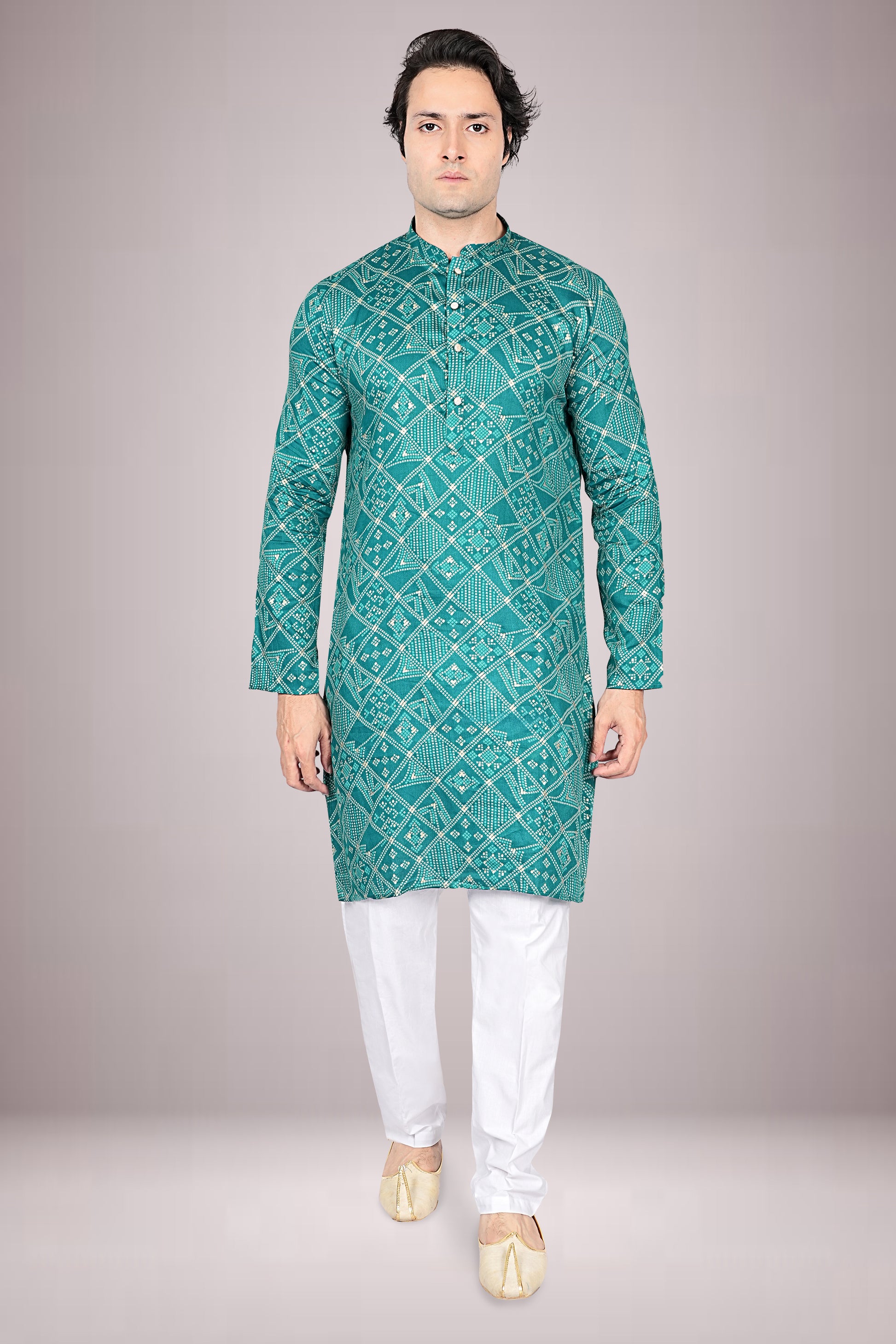"Bandhani Printed Cotton Kurta for Men - Perfect for Indian Festivals"