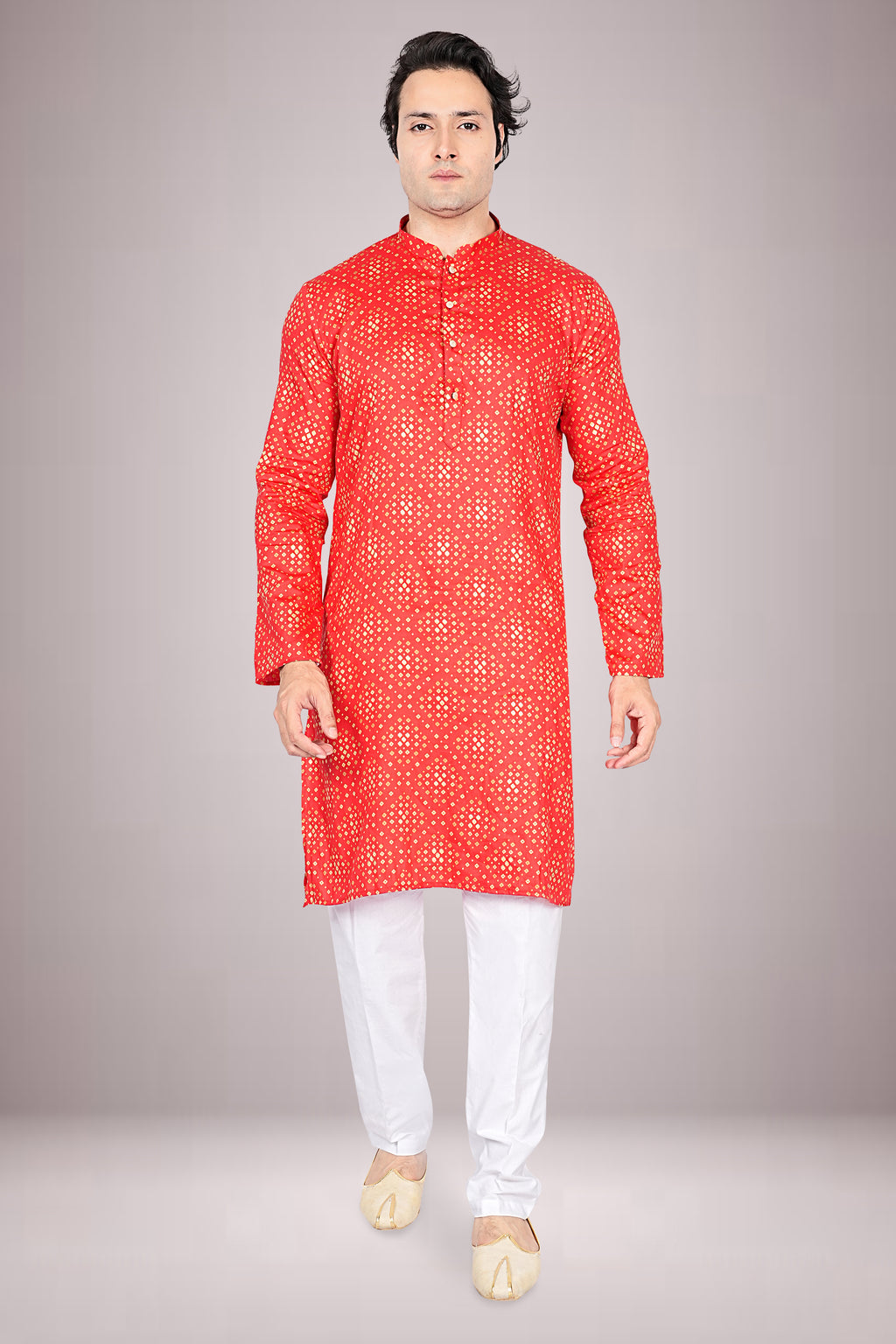 "Classic Men's Bandhani Printed Kurta in Soft Cotton Fabric"
