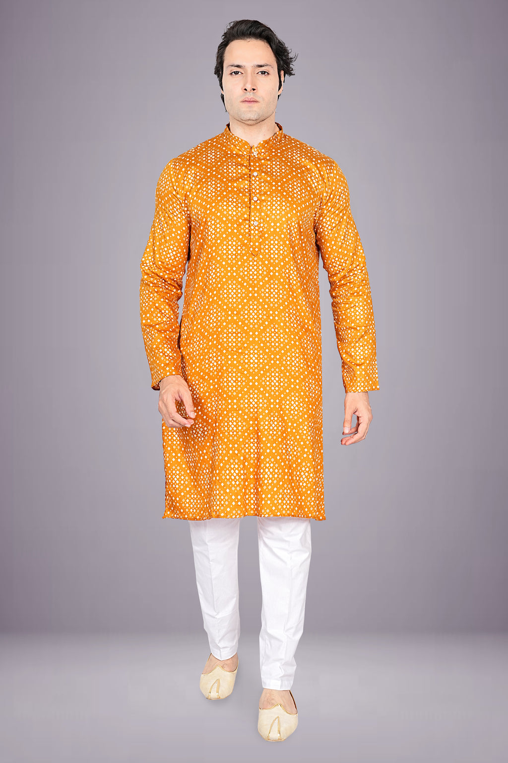 "Elegant Men's Bandhani Cotton Kurta for Diwali, Navratri & More"