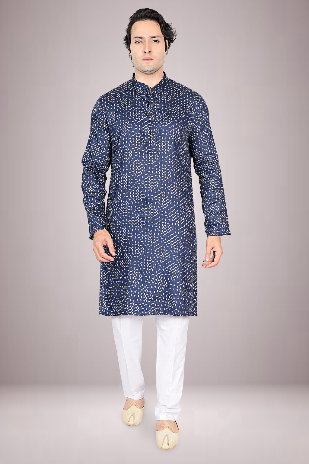 "Premium Men's Printed Bandhani Kurta in Soft Cotton Fabric"