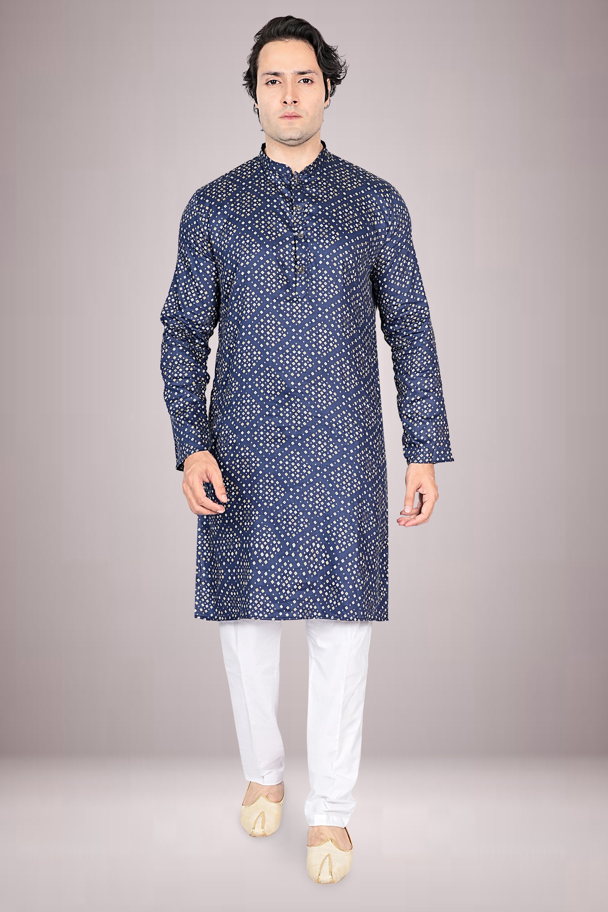 "Premium Men's Printed Bandhani Kurta in Soft Cotton Fabric"