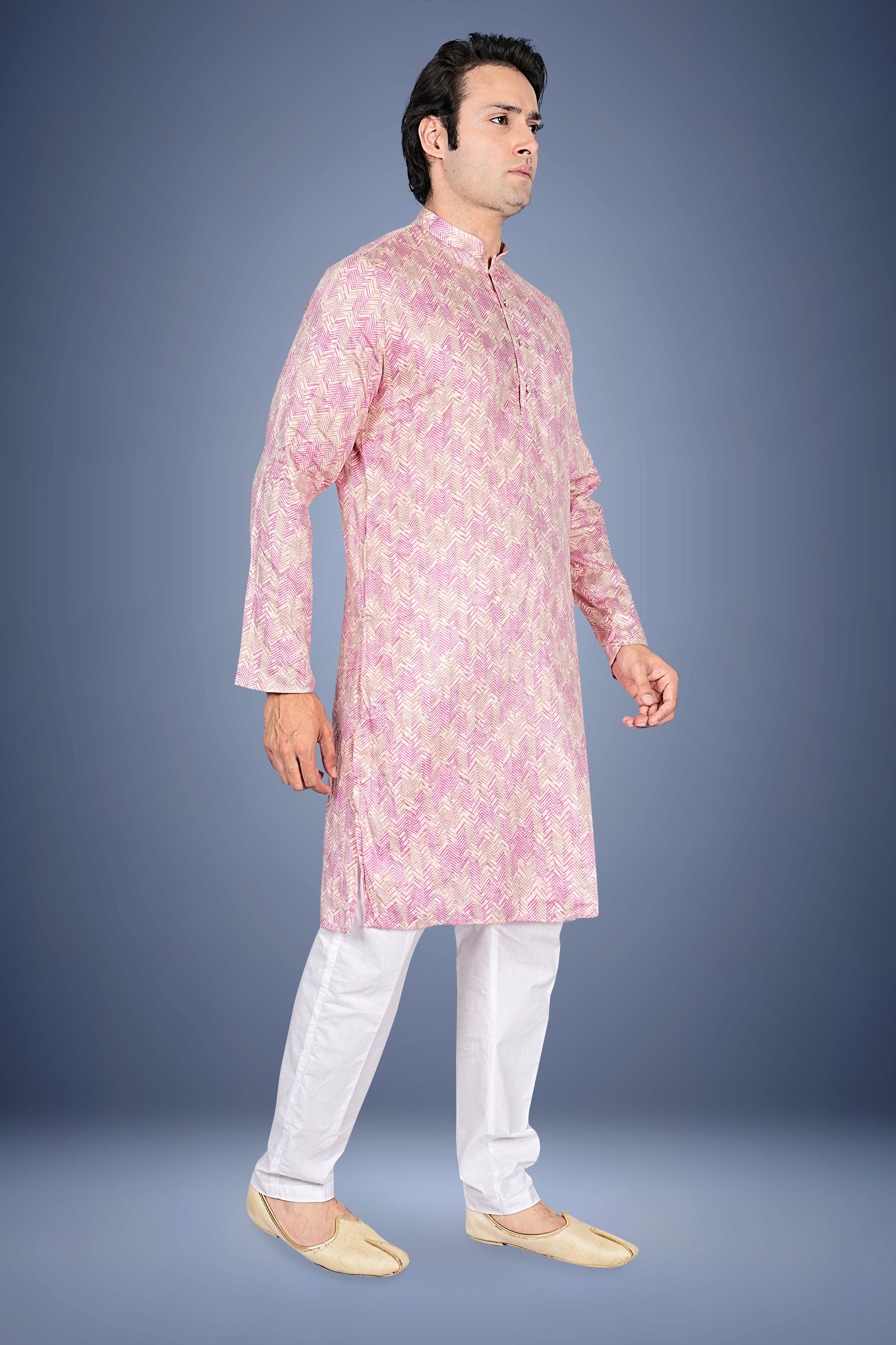 "Everyday Comfort Chevron Print Cotton Kurta with Festive Flair"
