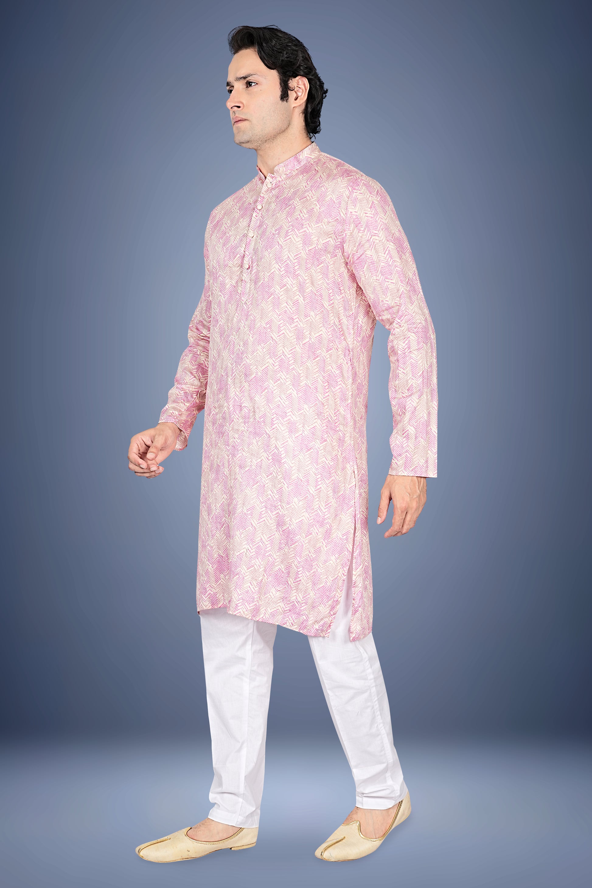 "Everyday Comfort Chevron Print Cotton Kurta with Festive Flair"