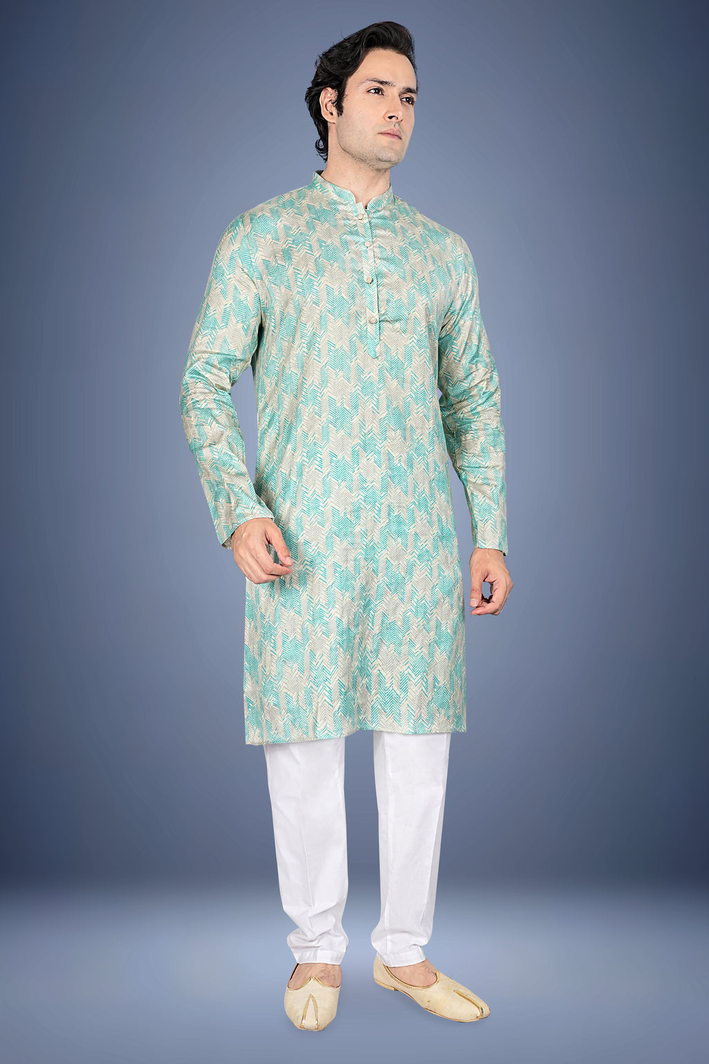 "Soft Cotton Kurta with Ethnic Chevron Print - Perfect for Ganesh Utsav, Navratri & Diwali"
