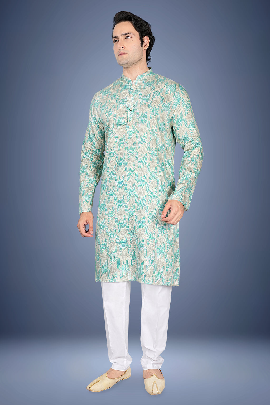 "Soft Cotton Kurta with Ethnic Chevron Print - Perfect for Ganesh Utsav, Navratri & Diwali"