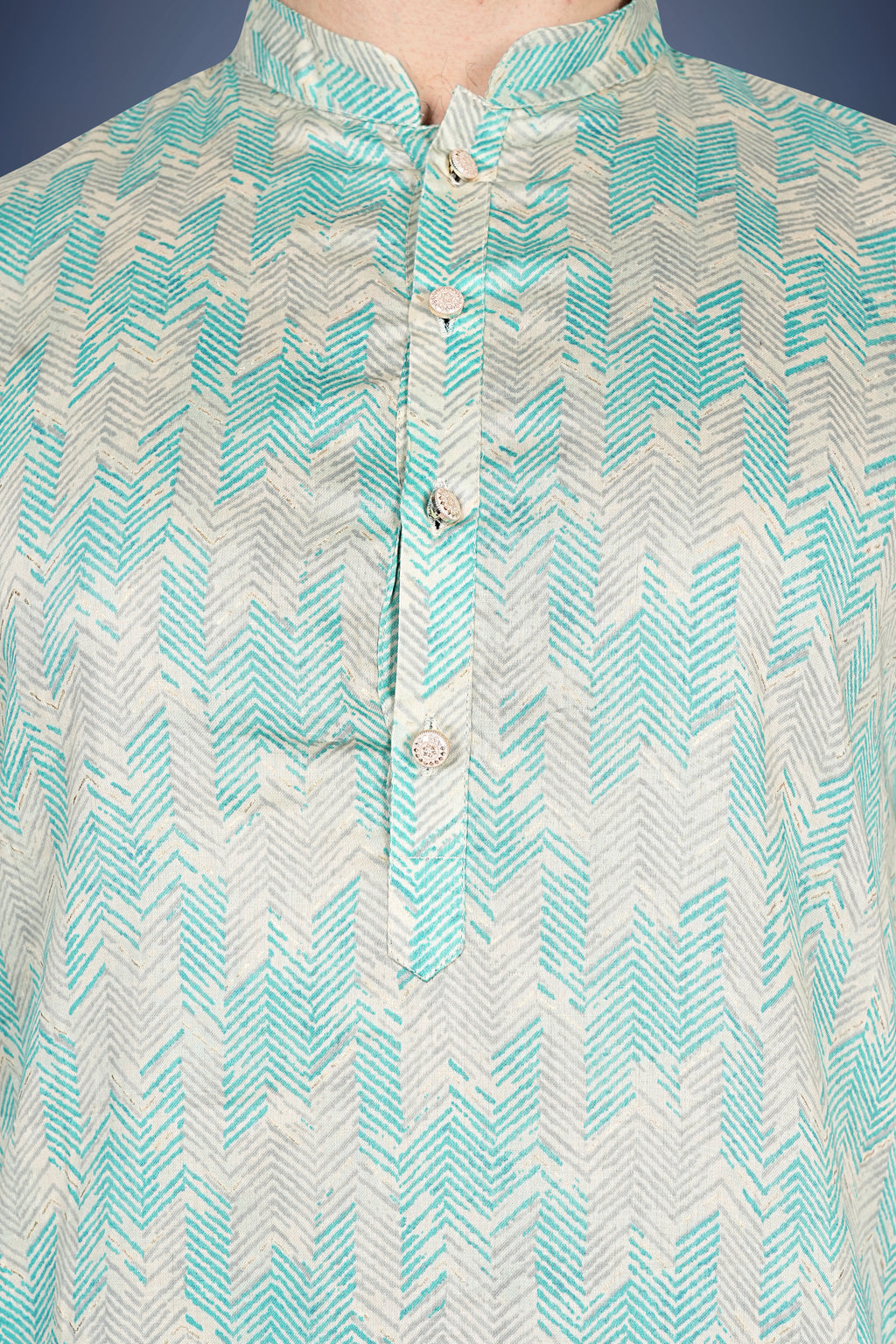 "Soft Cotton Kurta with Ethnic Chevron Print - Perfect for Ganesh Utsav, Navratri & Diwali"