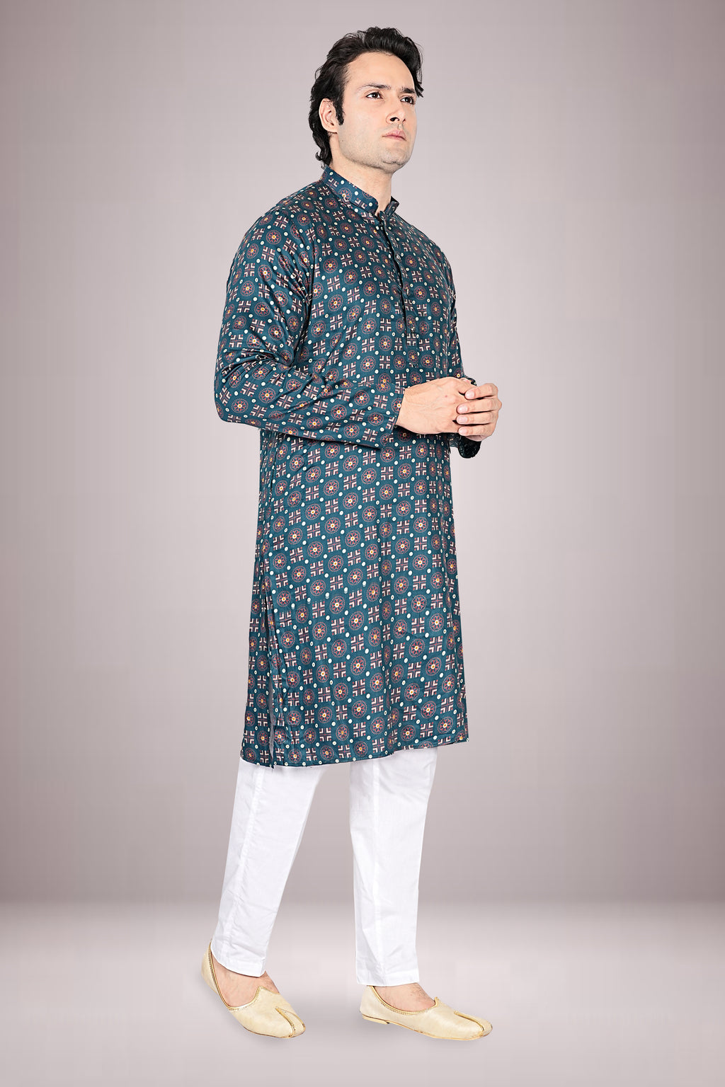 "Dual-Purpose Ajarkh Print Cotton Kurta for Work to Worship"