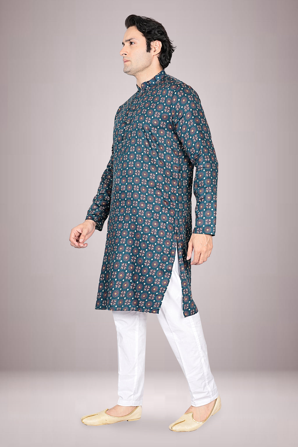 "Dual-Purpose Ajarkh Print Cotton Kurta for Work to Worship"