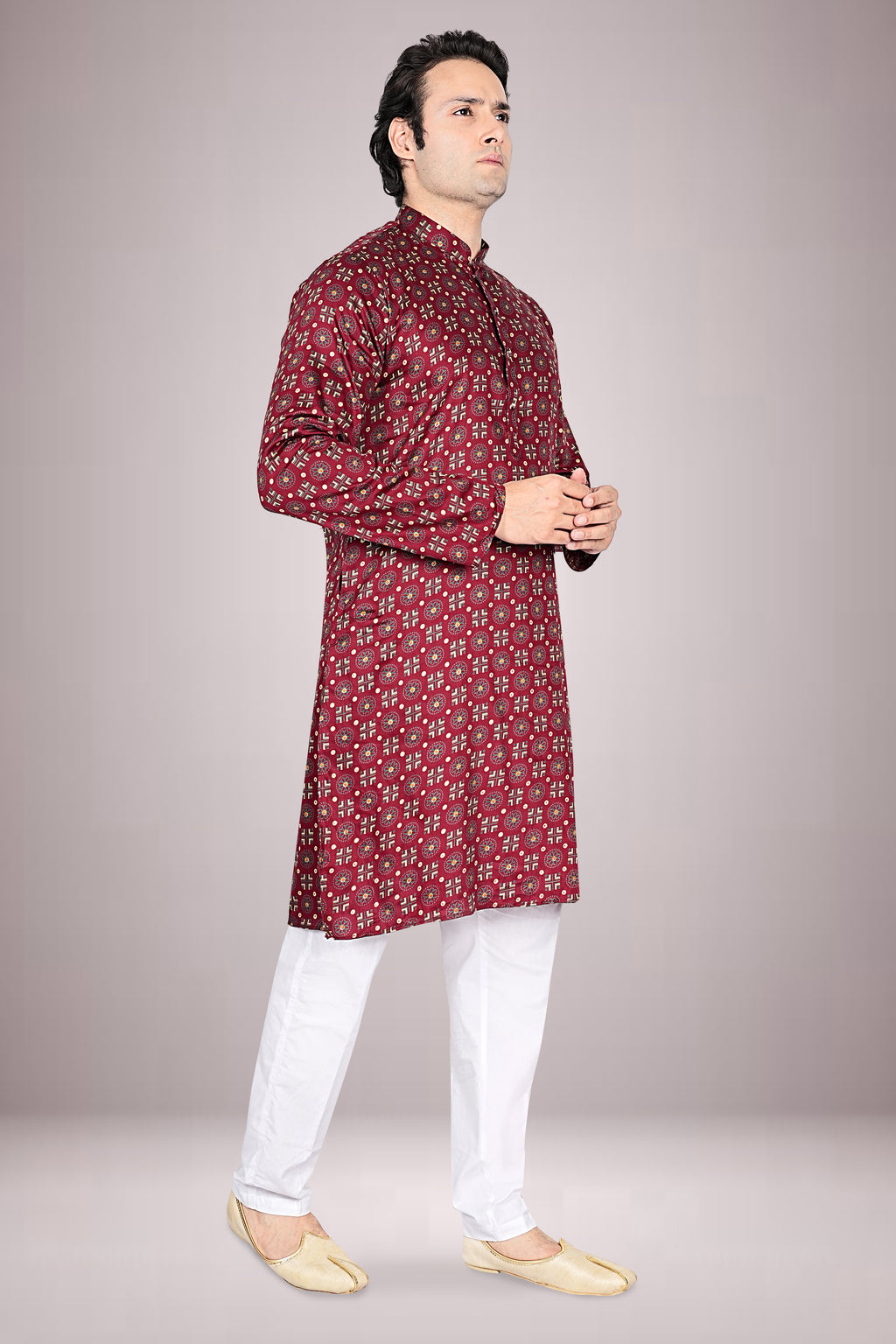 "Ethnic Ajrakh Print Kurta for Diwali Puja & Casual Evenings"