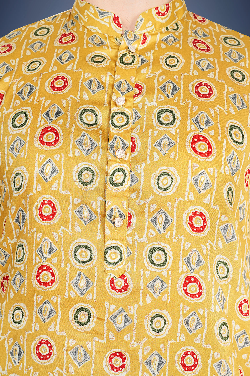 "Yellow Cotton Kurta for Festivals - Bandhani Style Abstractric Print"