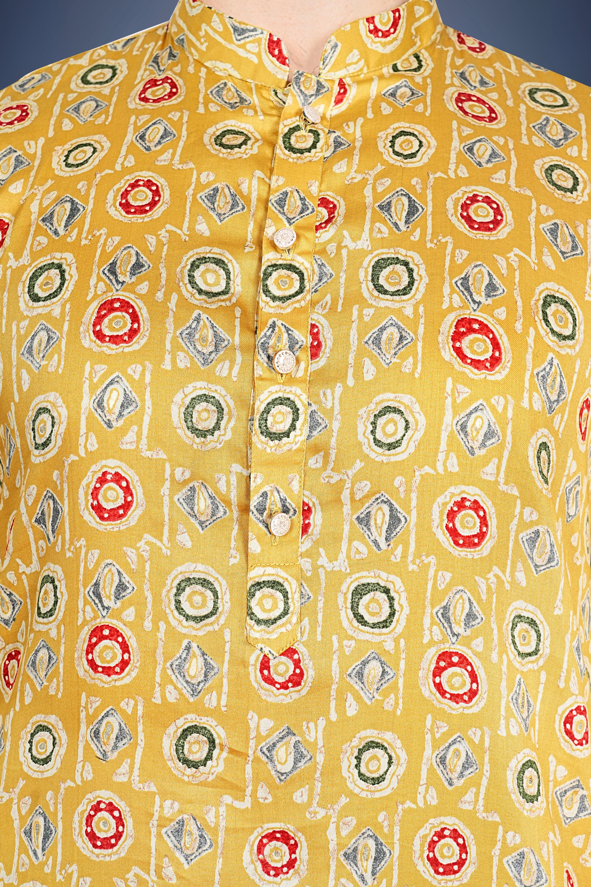 "Yellow Cotton Kurta for Festivals - Bandhani Style Abstractric Print"