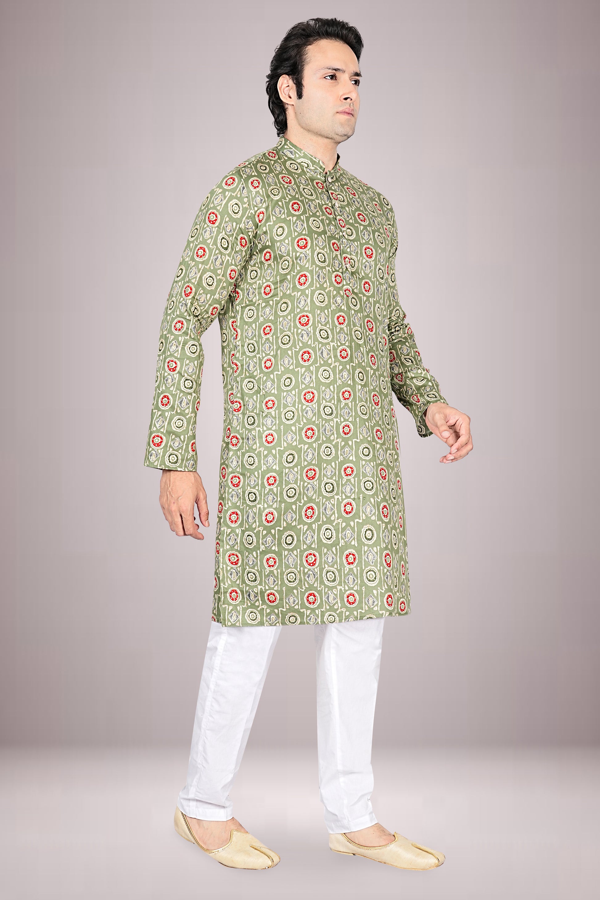 "Printed Cotton Kurta with Traditional Bandhani Motifs"