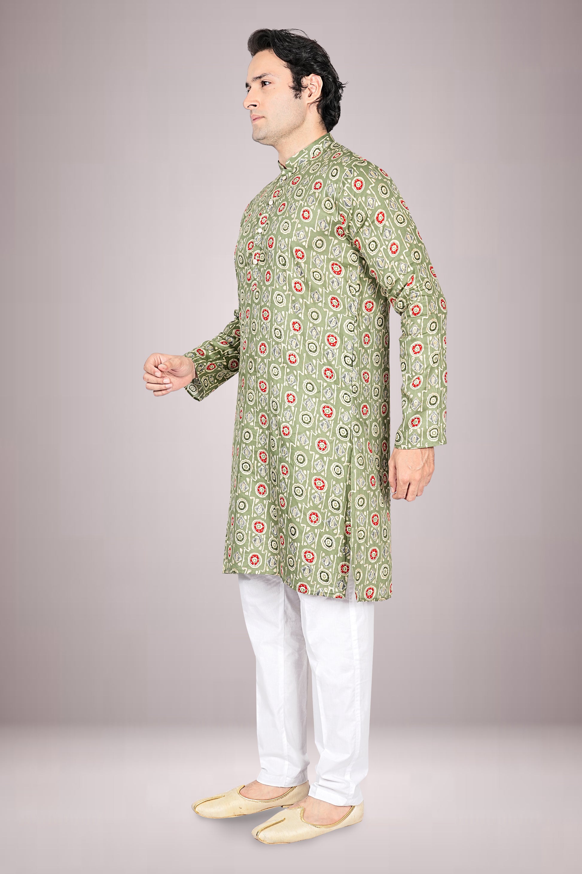 "Printed Cotton Kurta with Traditional Bandhani Motifs"
