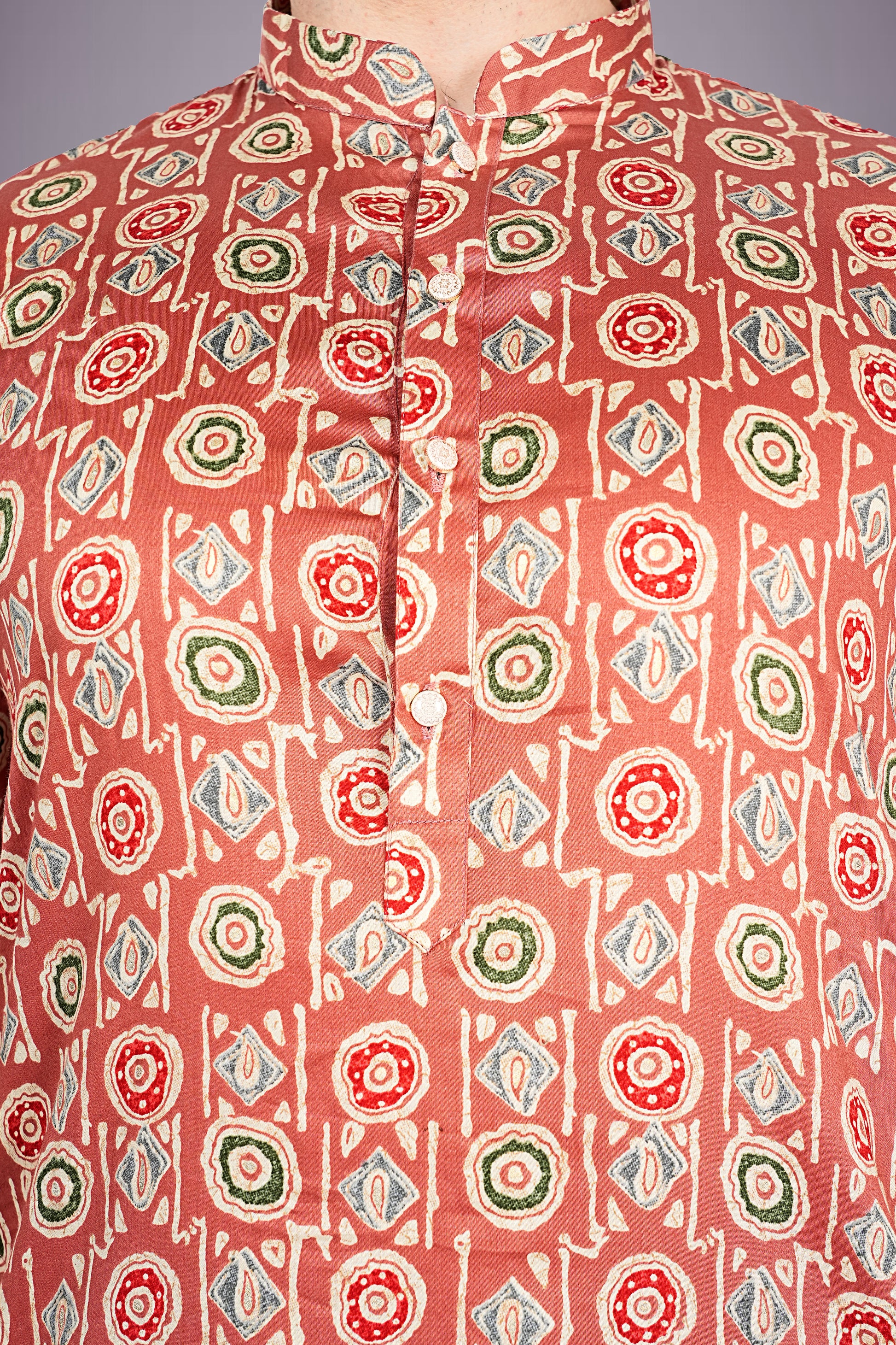 "Modern Heritage Geometric Print Cotton Kurta for Men"