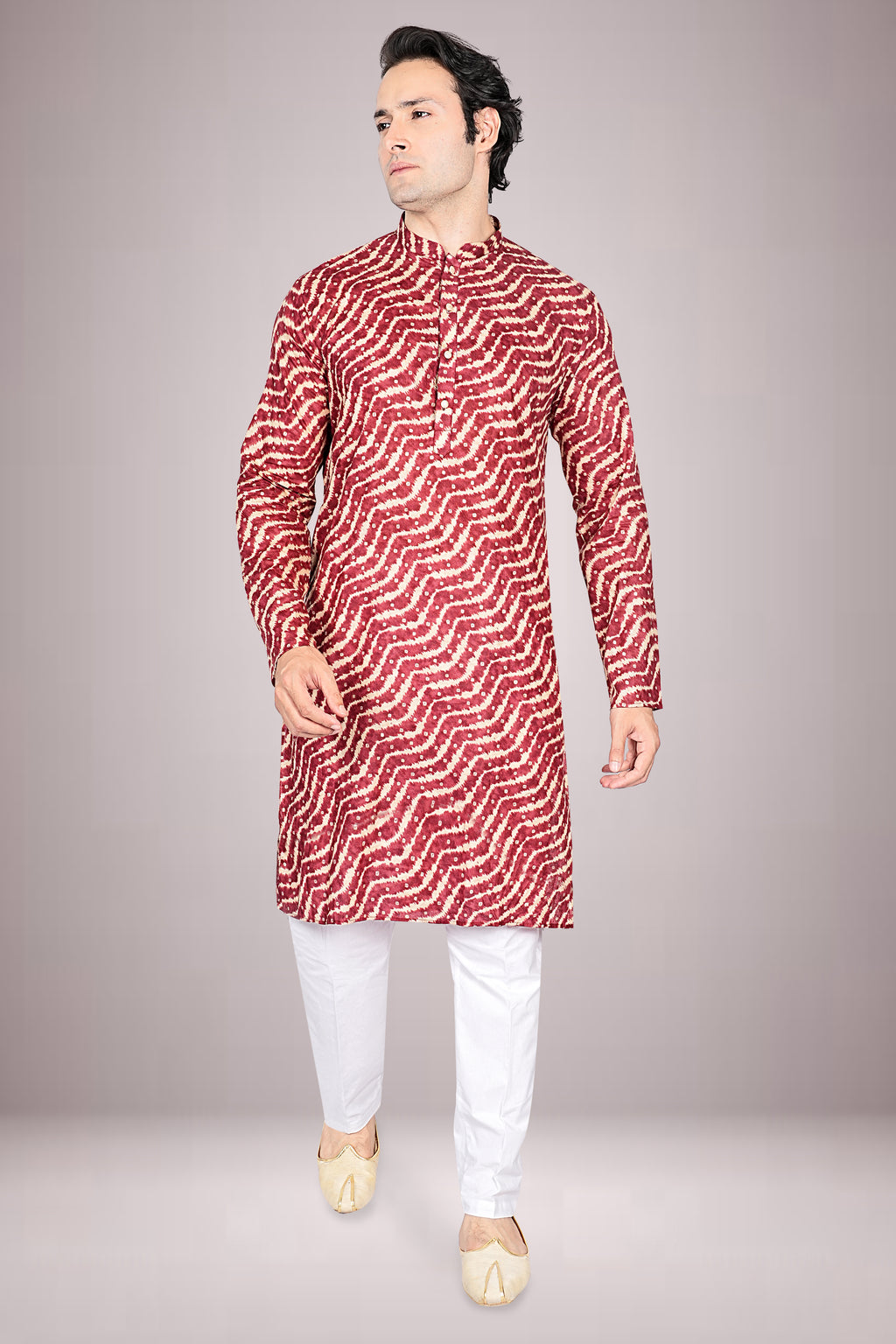 "Timeless Lehariya Bandhani Printed Kurta for Men - Navratri to Normal Days"