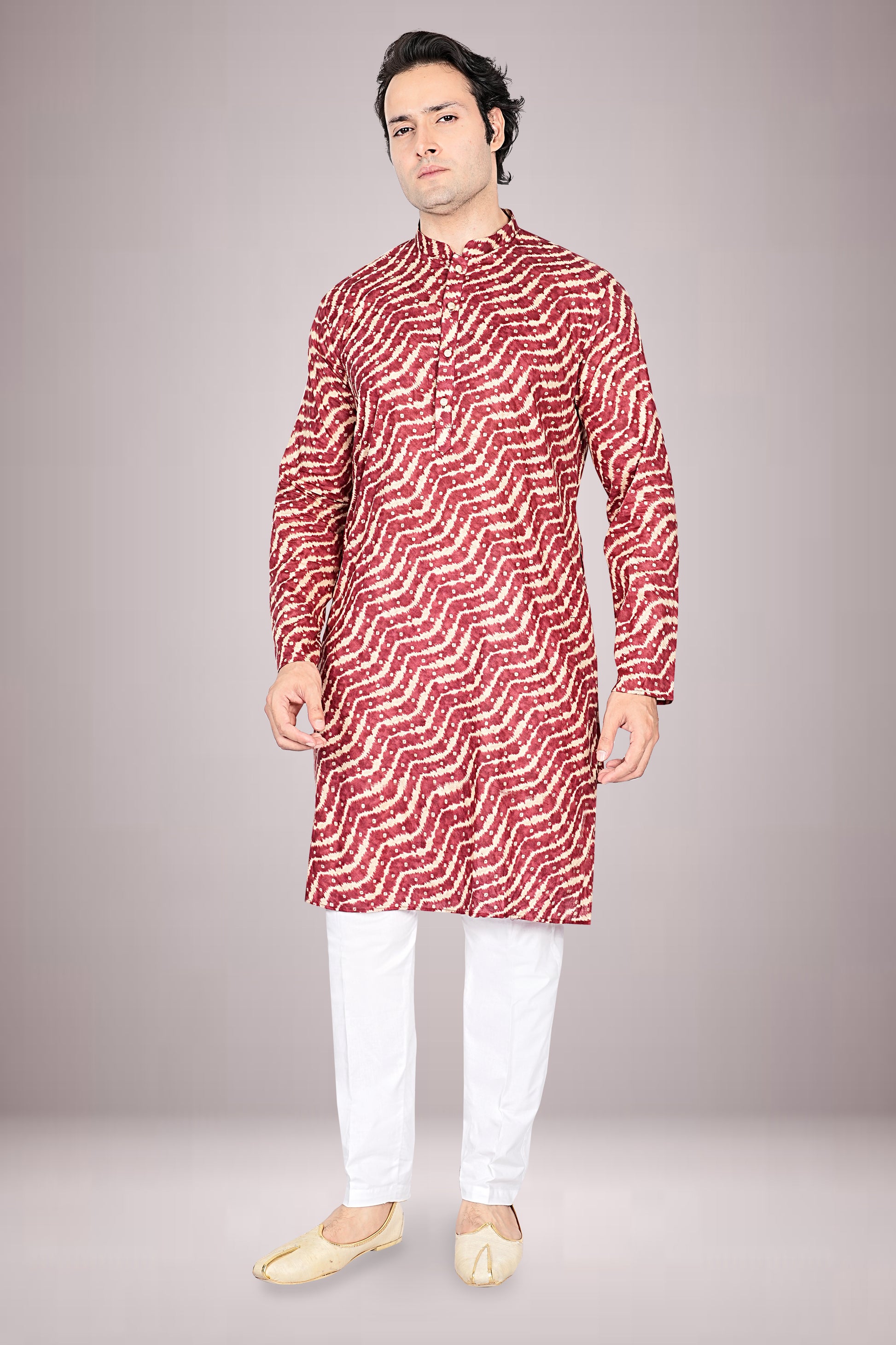 "Timeless Lehariya Bandhani Printed Kurta for Men - Navratri to Normal Days"