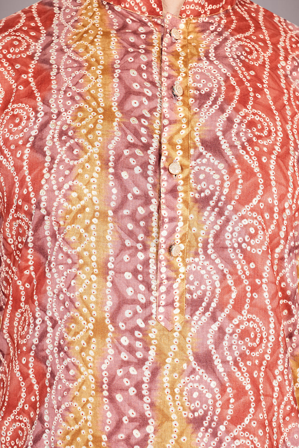 "Men's Lehariya Bandhani Cotton Printed Kurta - Perfect for Ganesh Chaturthi Celebrations"