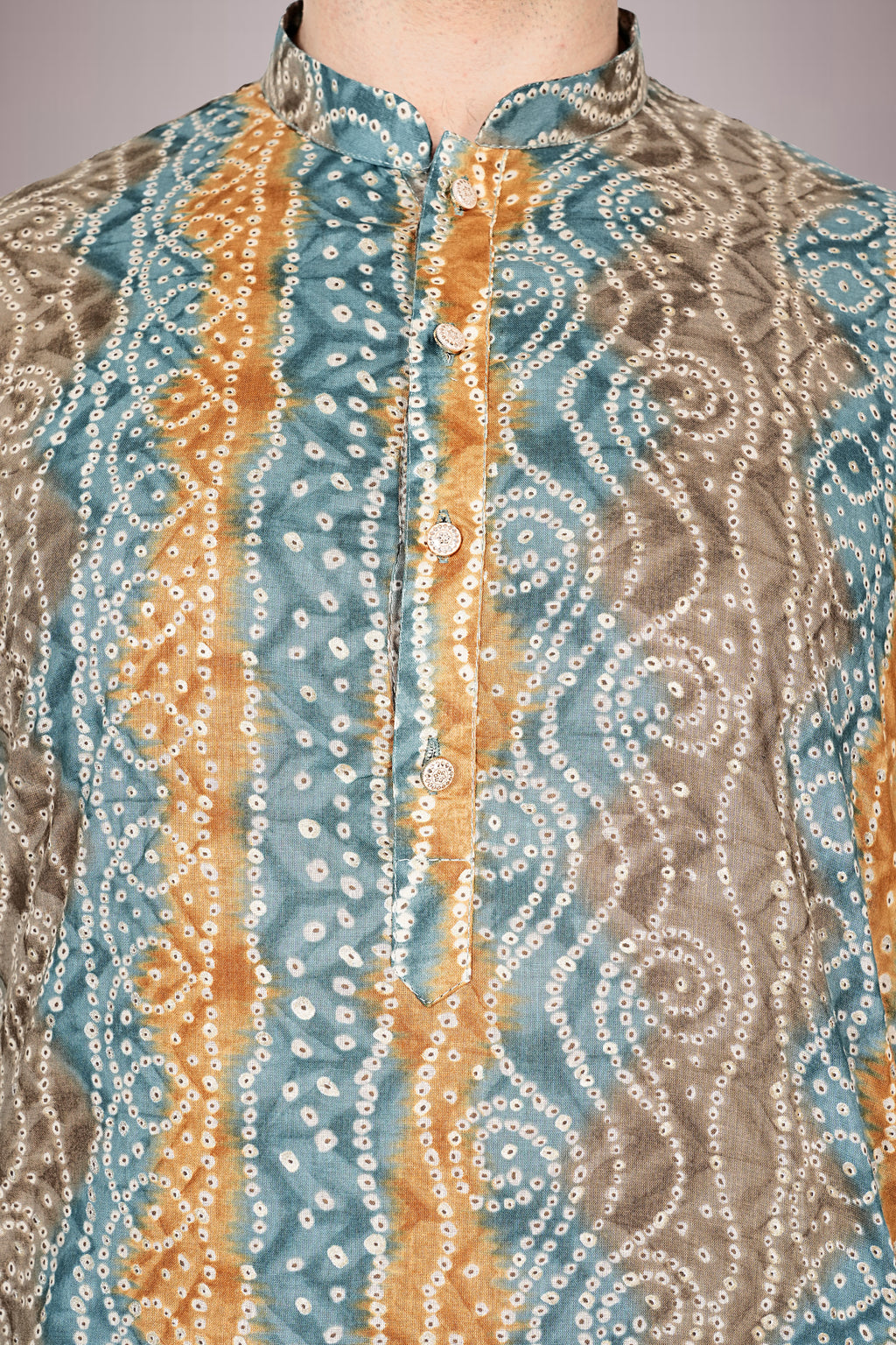 "Printed Lehariya Bandhani Cotton Kurta for Men - Ethnic Wear for Navratri Garba Nights"