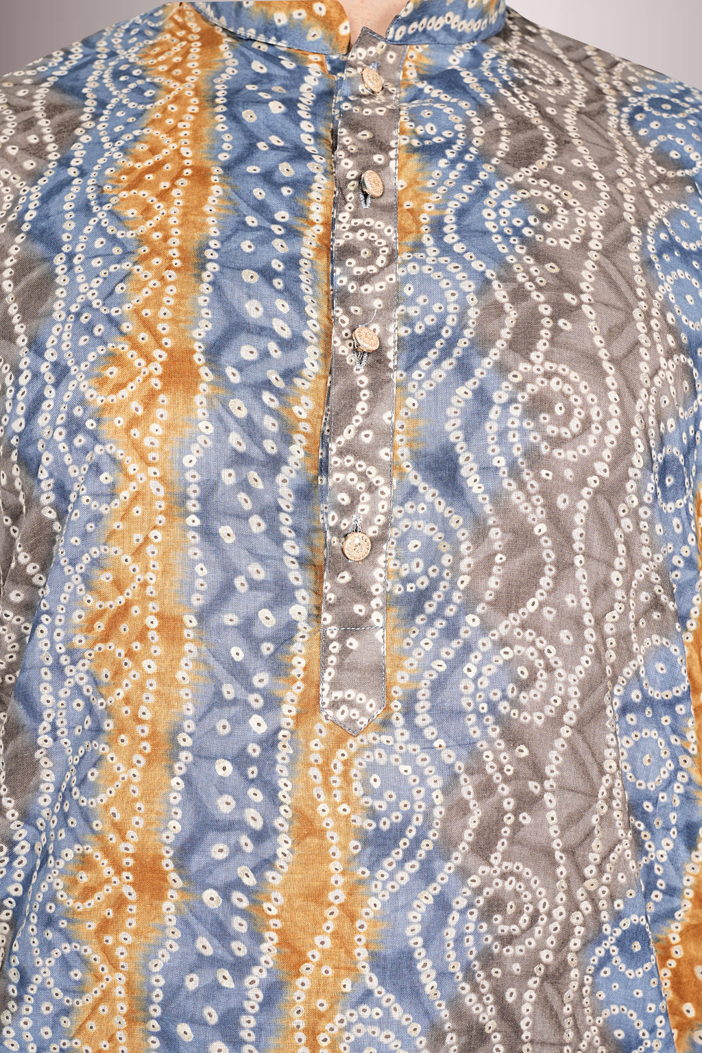 "Men's Festive Lehariya Bandhani Cotton Kurta - Elegant look for Diwali & Pujas"