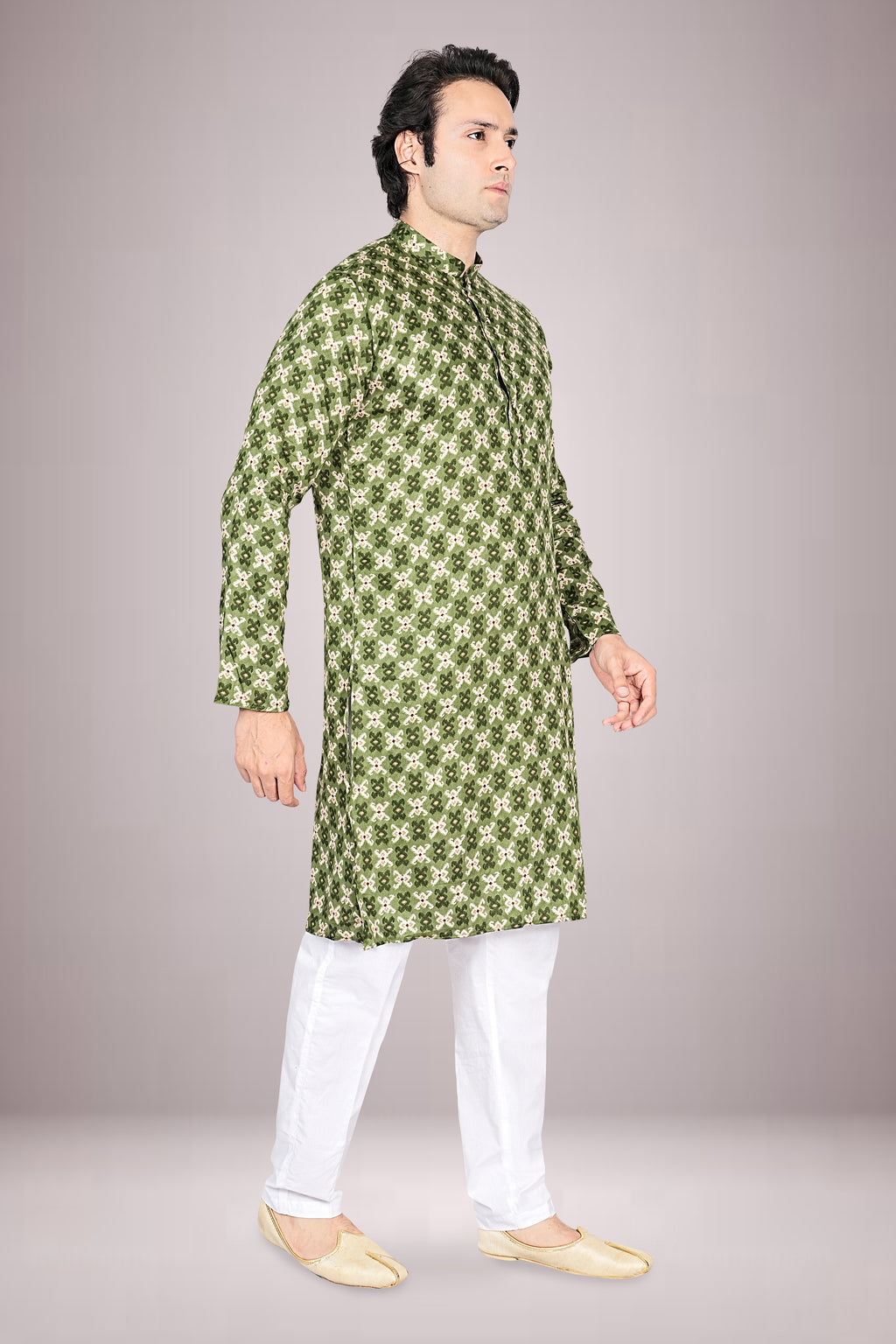 "Elegant Patola Cotton Kurta for Men - Subtle Prints for Religious Ceremonies"