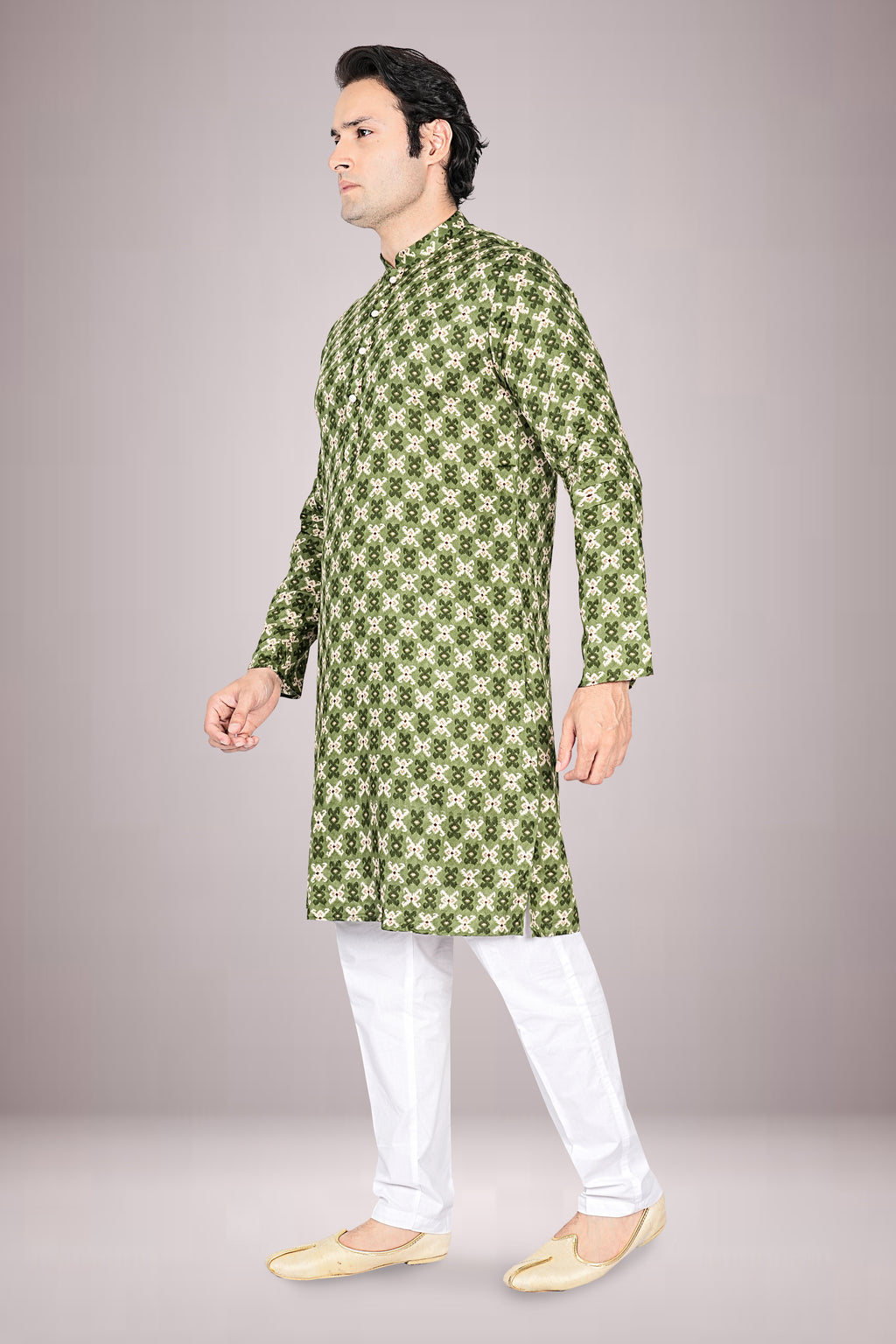 "Elegant Patola Cotton Kurta for Men - Subtle Prints for Religious Ceremonies"