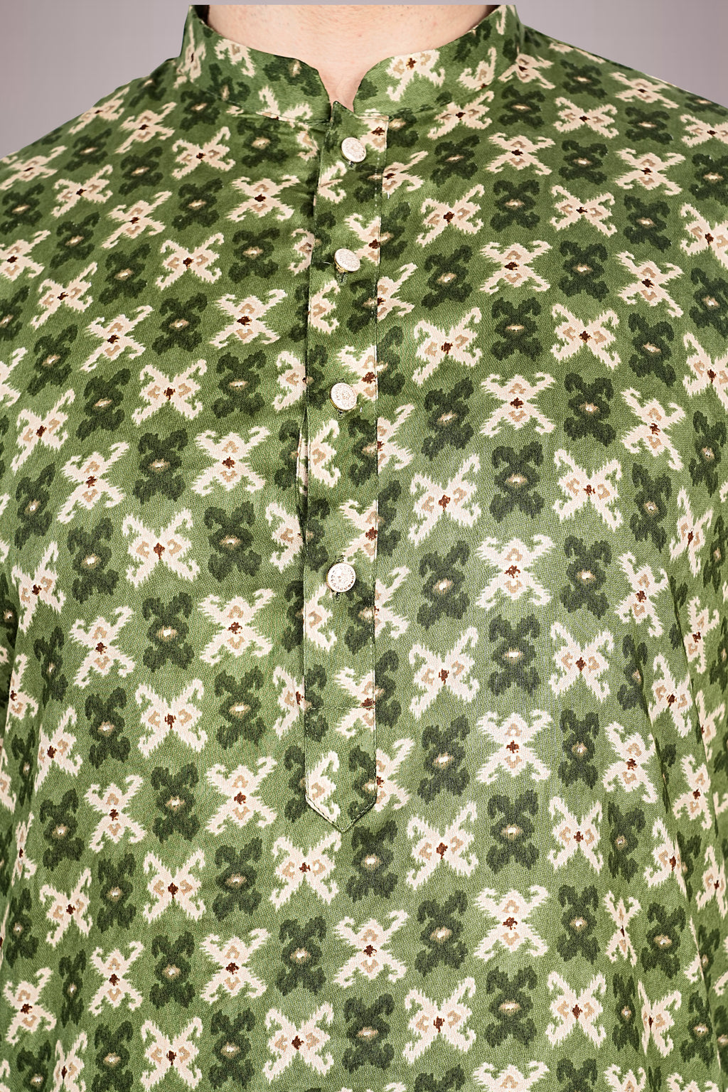 "Elegant Patola Cotton Kurta for Men - Subtle Prints for Religious Ceremonies"