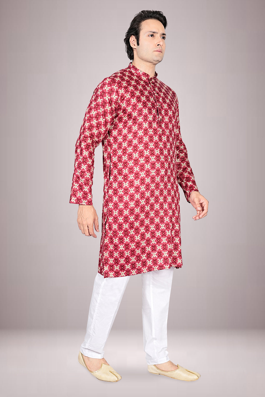 "Printed Patola Cotton Kurta for Men - Stylish Outfit for Karwa Chauth Evenings"