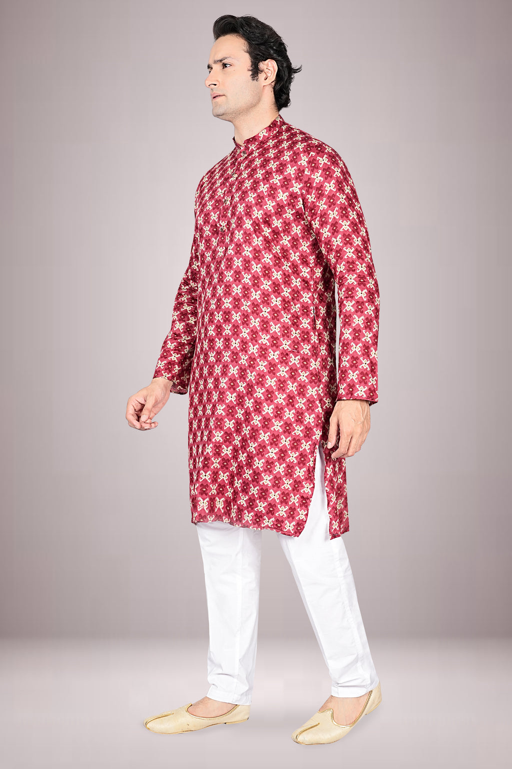 "Printed Patola Cotton Kurta for Men - Stylish Outfit for Karwa Chauth Evenings"