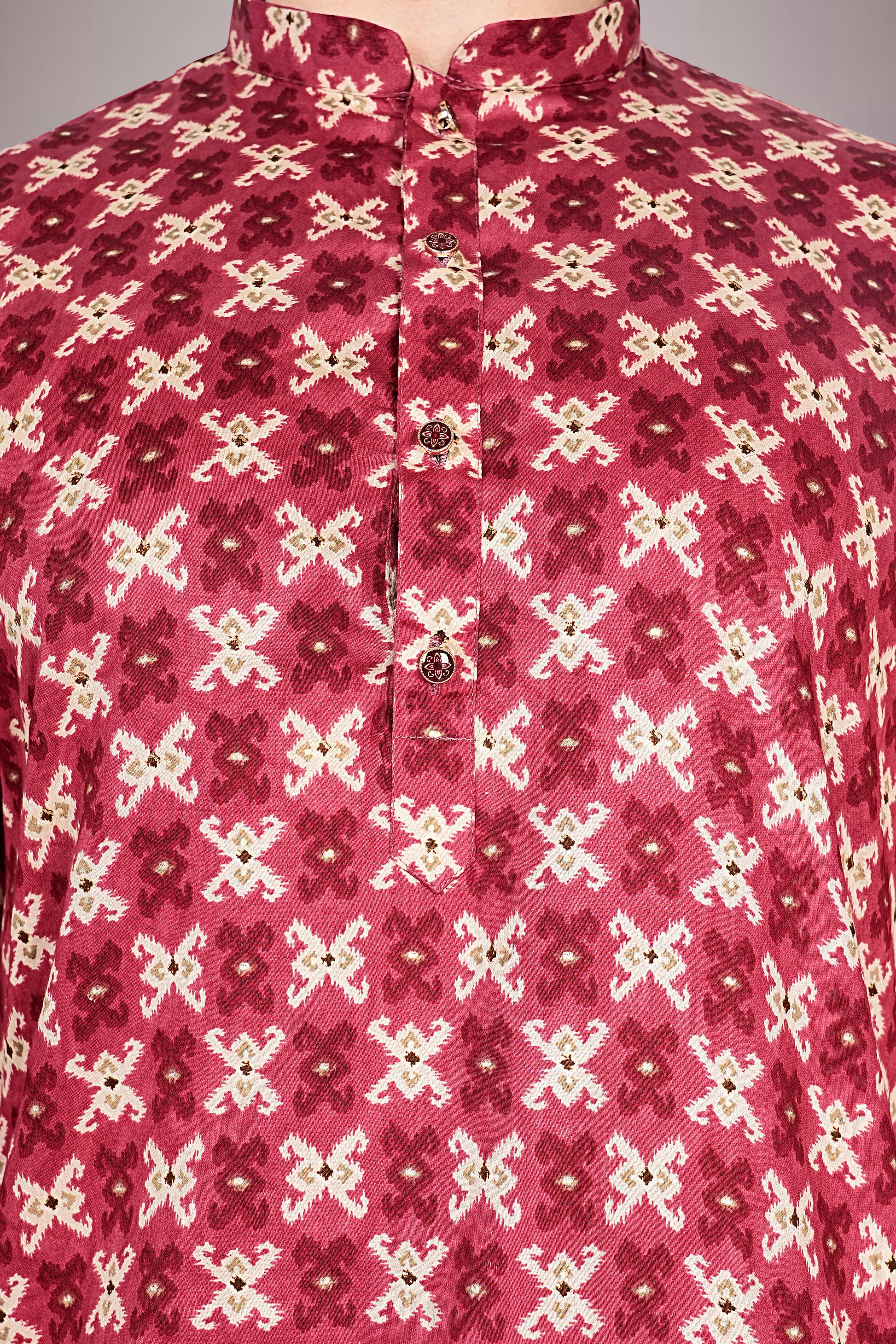 "Printed Patola Cotton Kurta for Men - Stylish Outfit for Karwa Chauth Evenings"