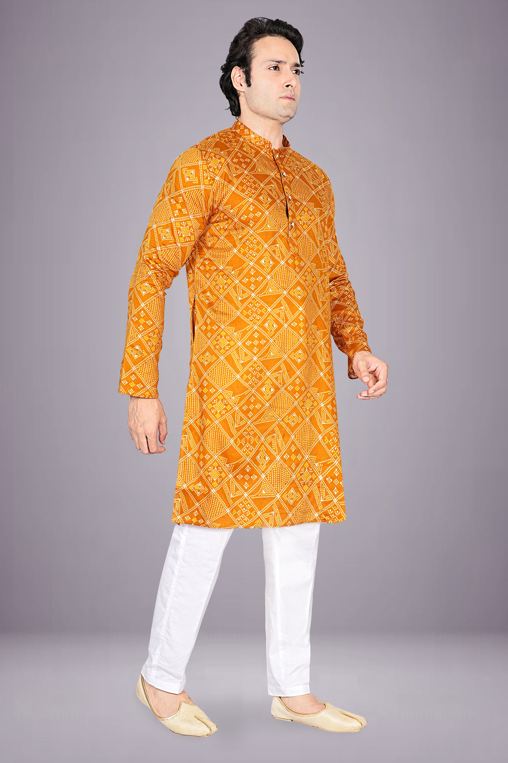 "Men's Traditional Bandhani Cotton Kurta - Ideal for Bhai Dooj Celebrations"