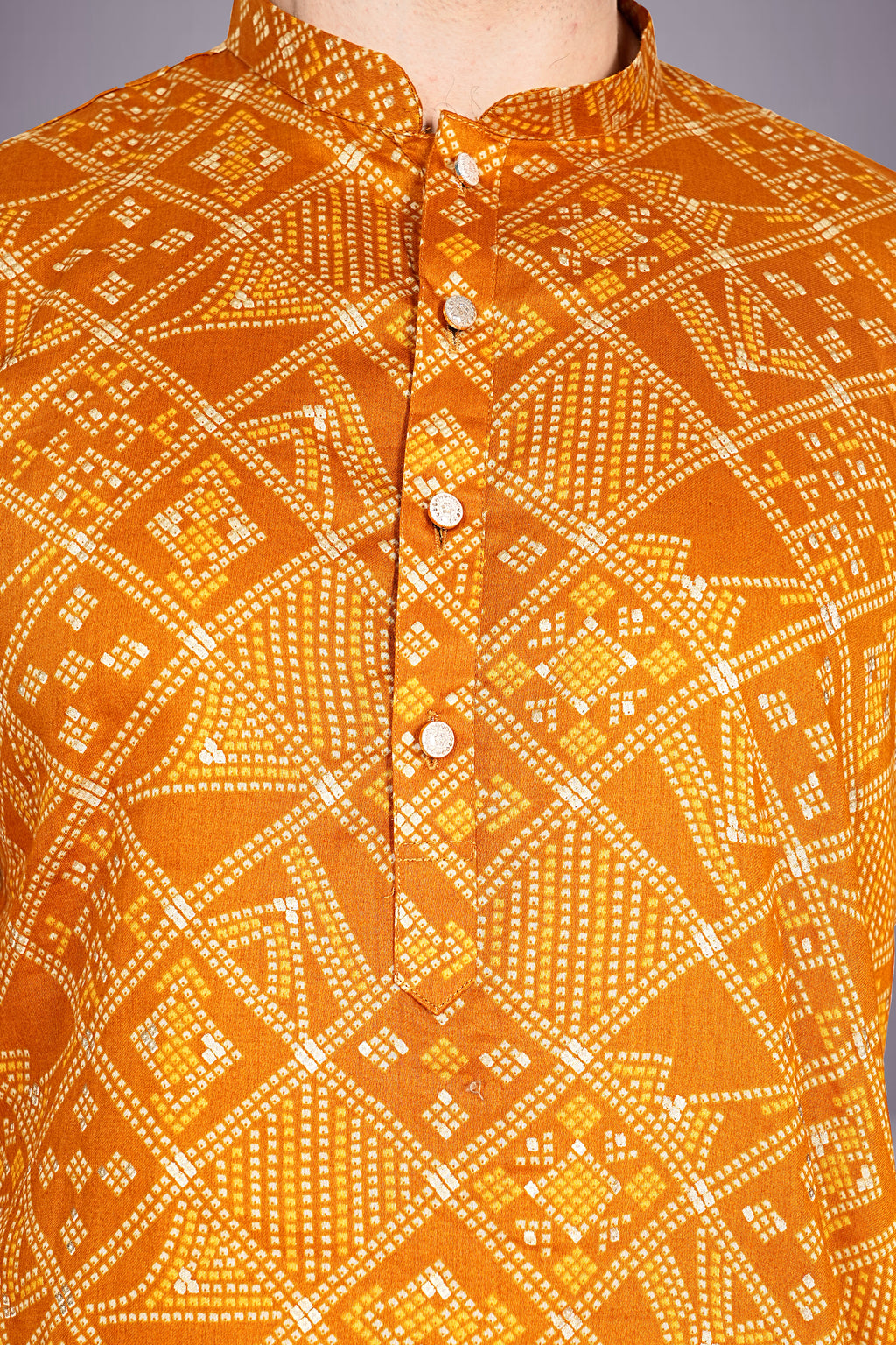 "Men's Traditional Bandhani Cotton Kurta - Ideal for Bhai Dooj Celebrations"