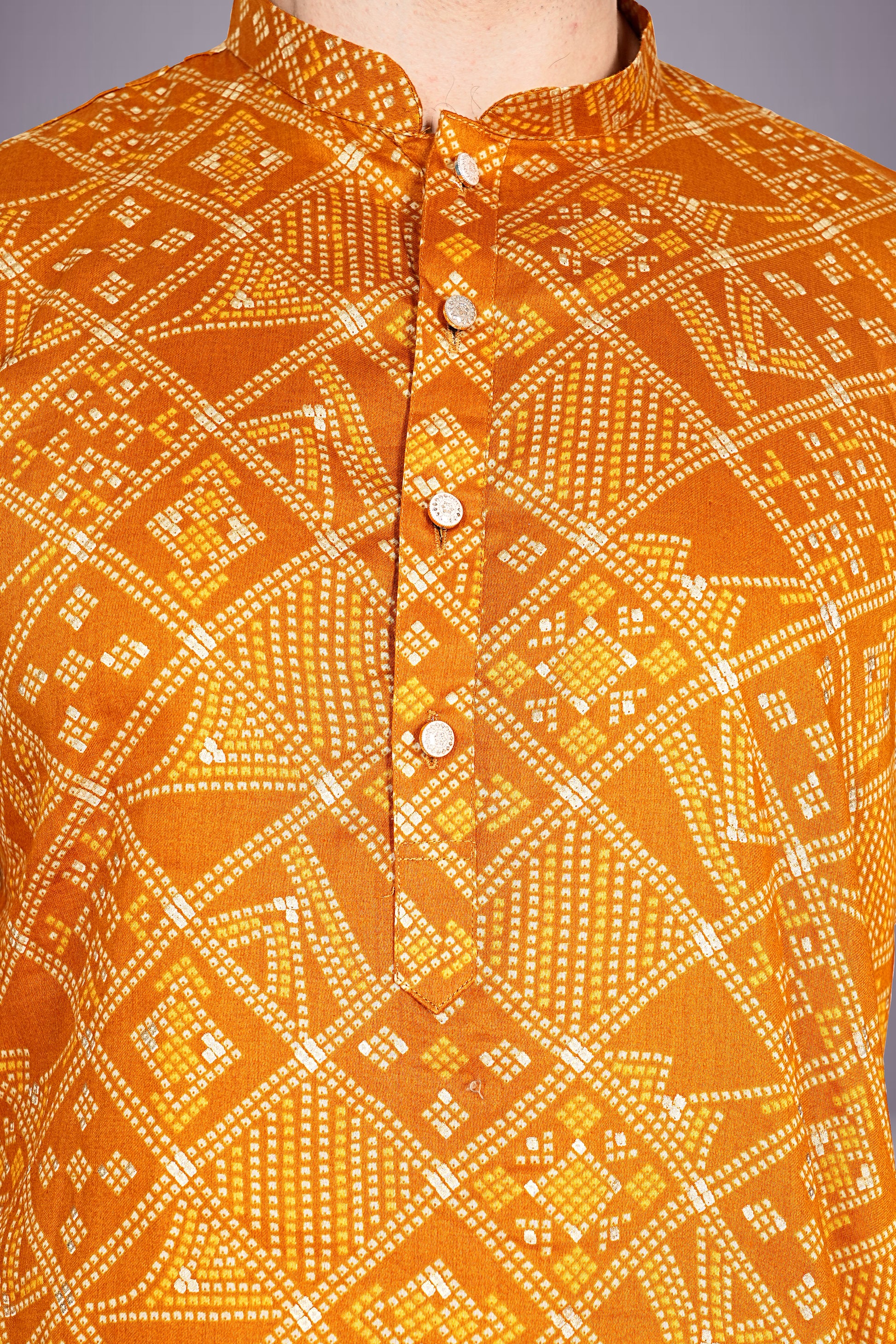 "Men's Traditional Bandhani Cotton Kurta - Ideal for Bhai Dooj Celebrations"