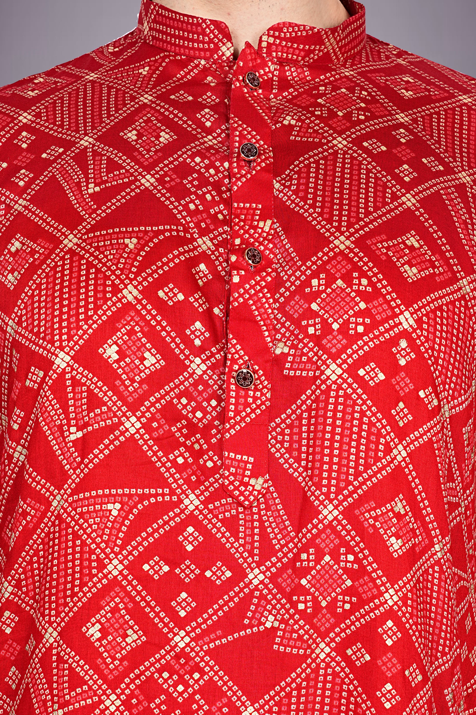 "Men's Bandhani Cotton Kurta with Traditional Prints - Ideal for Janmashtami Puja"