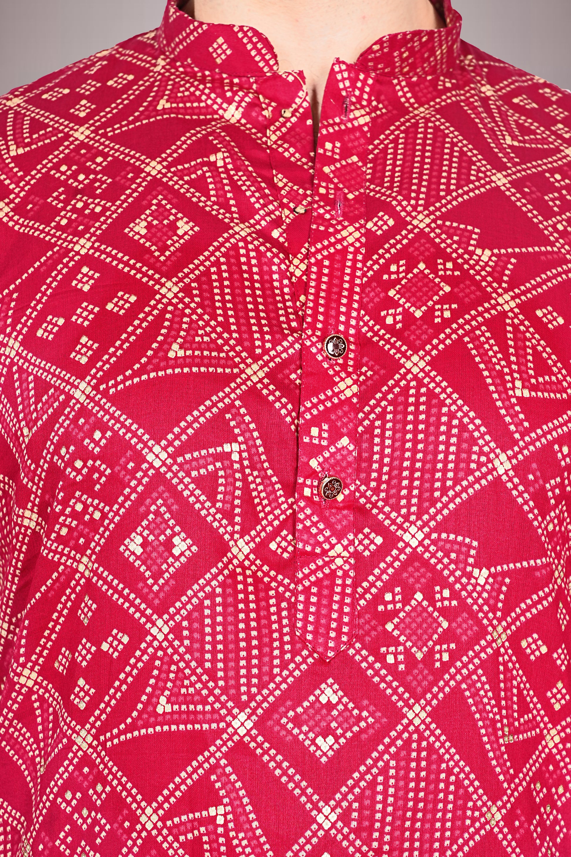 "Bandhani Printed Cotton Kurta for Men - Light Festive Wear"