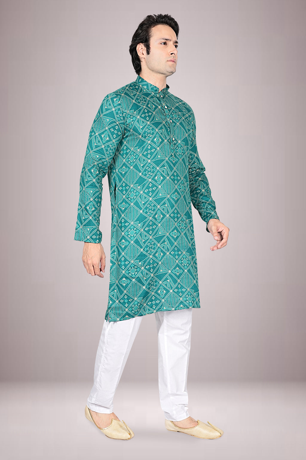 "Bandhani Printed Cotton Kurta for Men - Perfect for Indian Festivals"