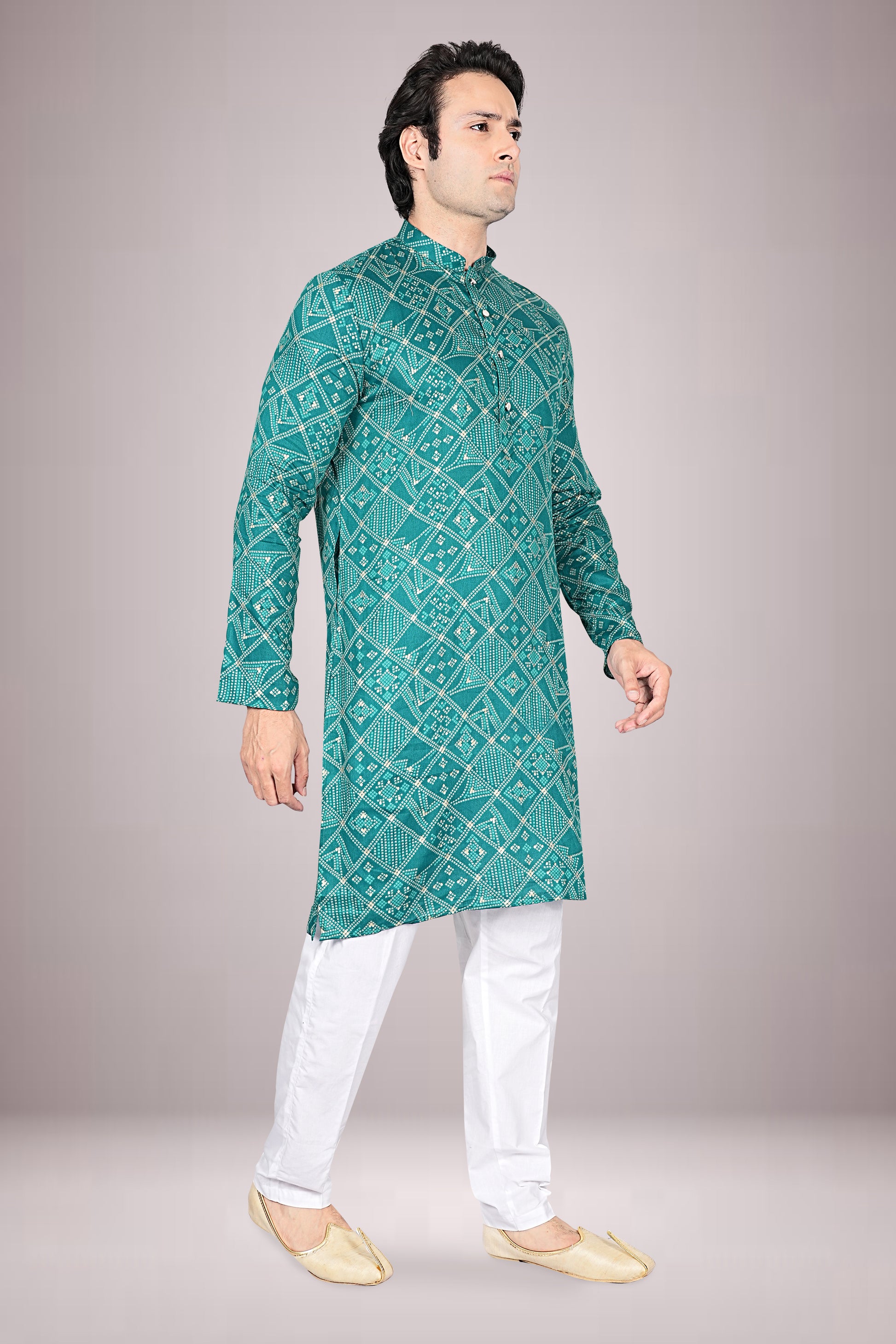 "Bandhani Printed Cotton Kurta for Men - Perfect for Indian Festivals"